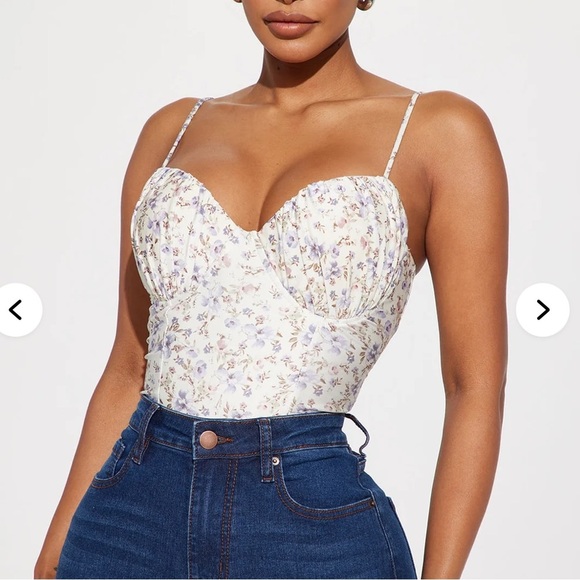 Blāshe Romantic Purple Floral Bodysuit with Bustier Top and High-Cut Style. M - Picture 2 of 16